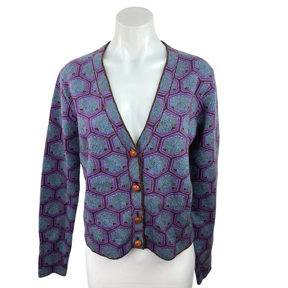 Tory Burch Sport Multicolor Printed V Neck Button Up Knit Cardigan Sweater Sz XS - Picture 1 of 4